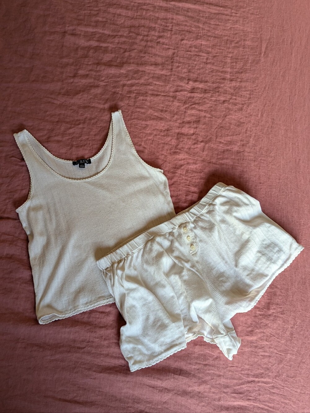 J. Crew Pointelle Cotton PJ Tank and Shorts Set - Picture 1 of 4